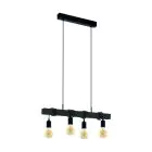Eglo Pendelleuchte Townshend Stahl Holz Schwarz | IP20 - Geeignet für 4x E27 